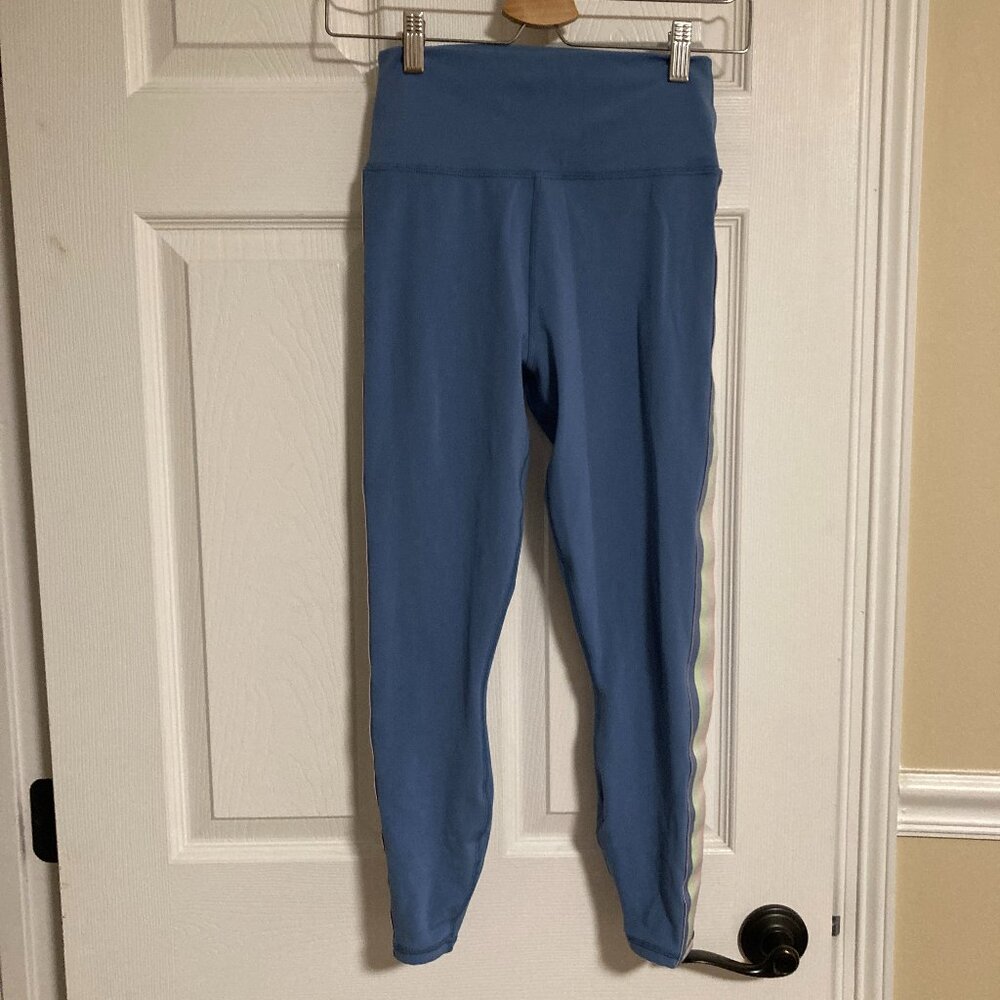 Spiritual Gangster Intent Eco Jersey Leggings Blue Rainbow Stripe Size M